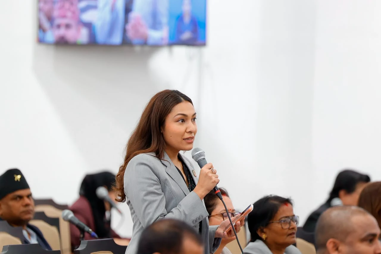 Anushka Shrestha addressing a public gathering